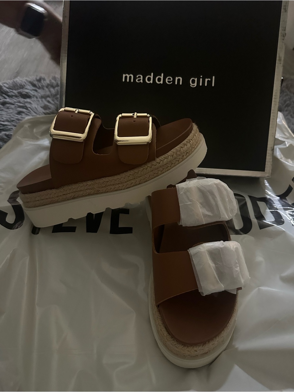 Madden Girl Tan Double-Buckle Espadrille Platform Sandal - Picture 6 of 7